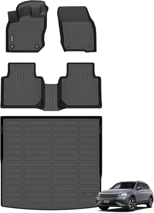 ANBINGO-Floor Mats & Cargo Liner Set Fit for 2025 Tiguan, All Weather Tiguan Floor Mats Protection TPE Anti-Slip Automotive Full Set Floor Liners Custom Tiguan Accessories - Black