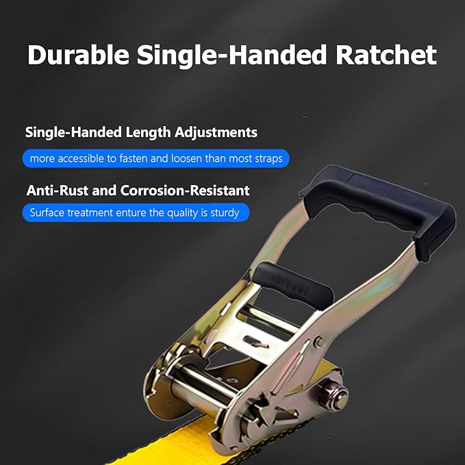 2 Inch Ratchet Straps Heavy Duty，20ft Tie Down Straps Ratchet with Double J Hook, 10000lbs Break Strength, Cargo Ratchet Straps for Moving, Truck, Trailers, Motorcycles (4 Pack)