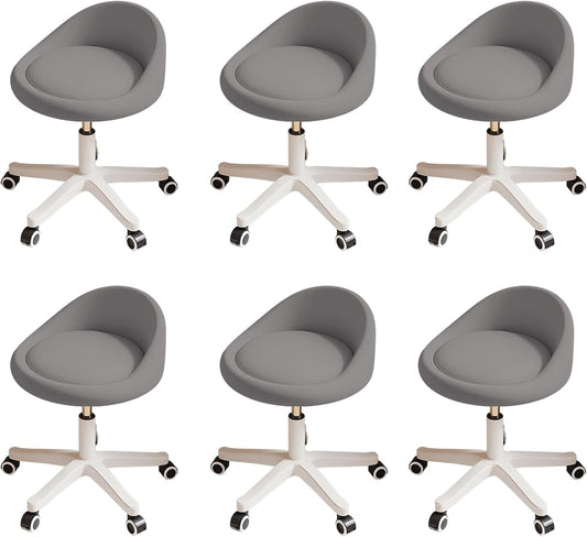 Rolling Stool Set of 6 Rolling Hydraulic Salon Stool with Low Backrest - Adjustable Swivel Chair for SPA, Shop, Salon, Massage, or Medical Office Dark Grey