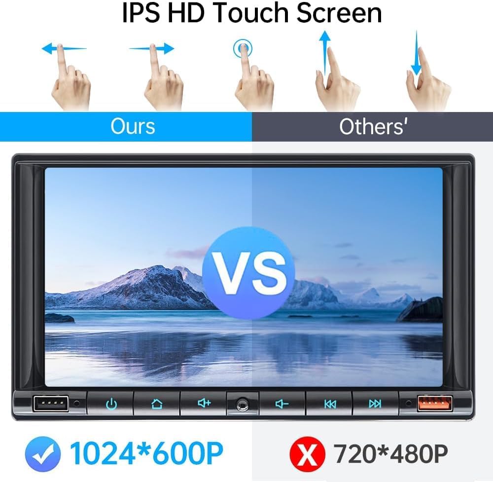 7" Wireless Double 2 Din Car Stereo Apple Carplay Radio Screen for Car Audio Receivers, Bluetooth Car Play Android Auto Touchscreen Head Unit,RCA Outputs, Backup Camera, SWC, FM/AM