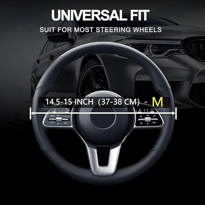 Leather Car Steering Wheel Cover, Non-Slip Car Wheel Cover Protector Breathable Microfiber Leather Universal Fit for Most Cars (Green)