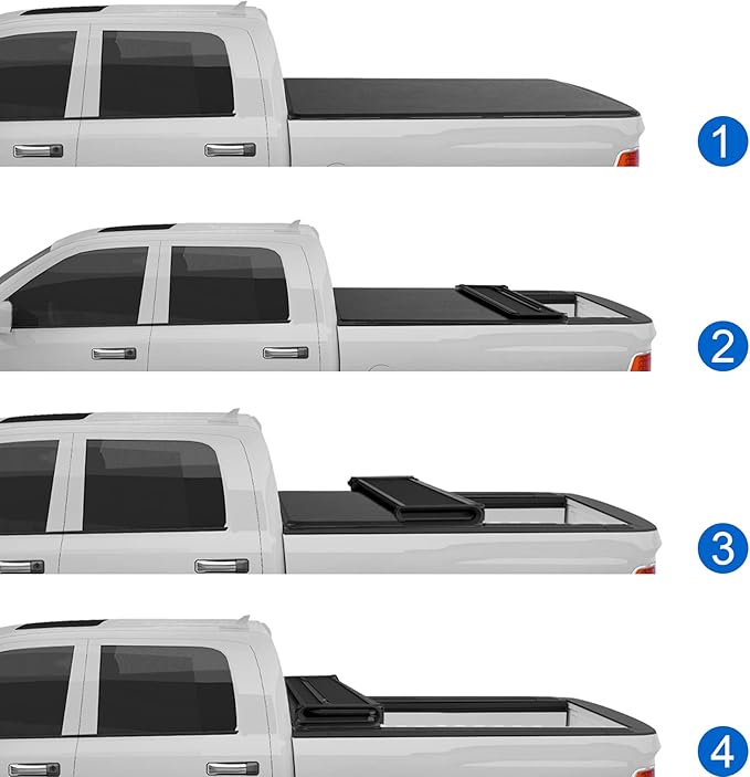 CARMOCAR Quad-Fold Soft Folding Truck Tonneau Cover Replacement for Ford F-150 2015-2024 Styleside Waterproof Tonneau Covers Top Mount Assembly LED Lamp 6'5" Bed