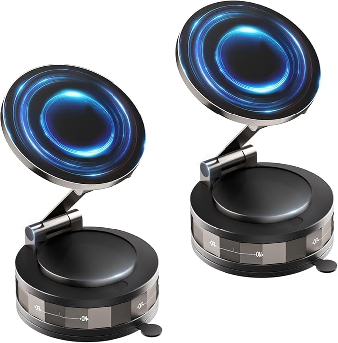 Magnetic Car Phone Holder for Magsafe, 360° Rotatable, 70+LBS Vacuum Suction Cup with Built-in Nano Gel, 3000gf Magnetic Phone Mount for Car, Compatible with Most Phones (Black, 2 Pack)