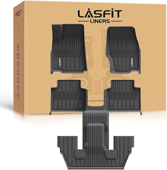 LASFIT Floor Mats for Jeep Grand Cherokee L 2021-2025 (ONLY for 6-Passengers Without Center Console) All Weather TPE Custom Fit Car Mats Floor Liners 1st & 2nd & 3th Row, Black