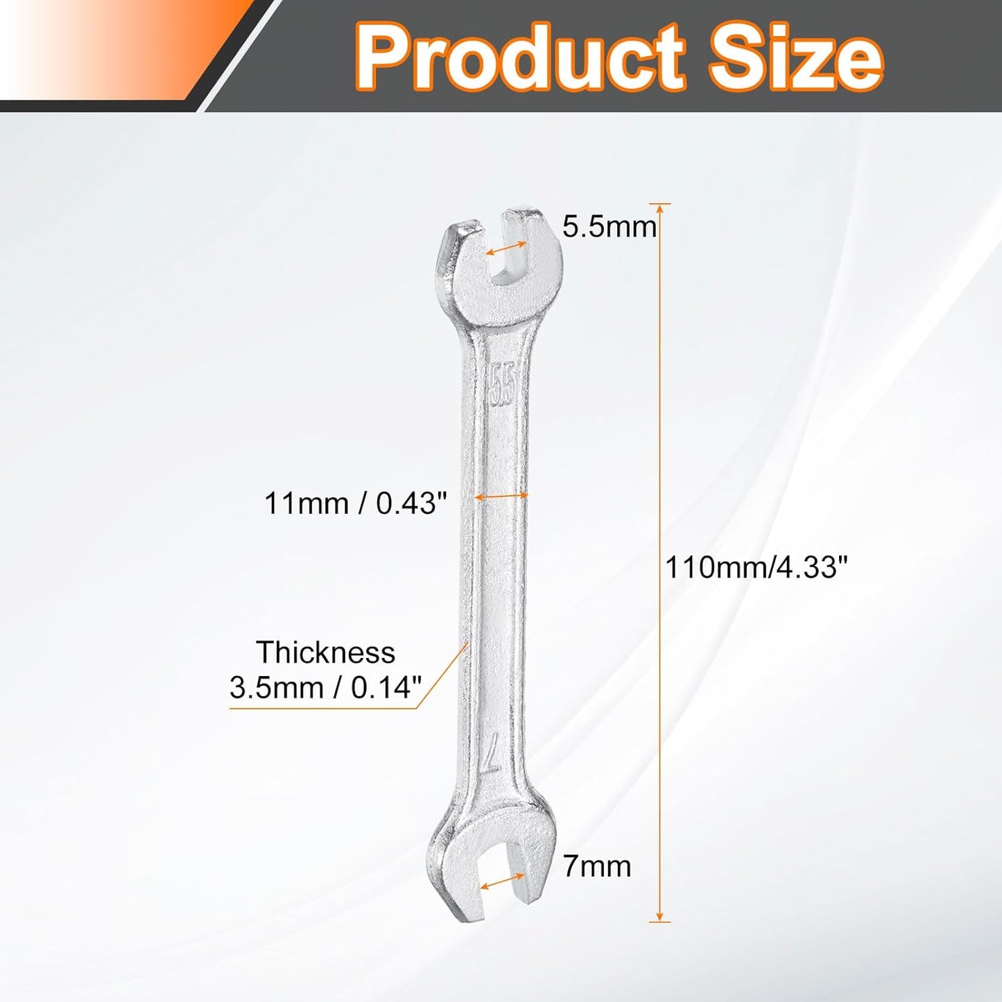 HARFINGTON Double Open End Wrench 5.5mm x 7mm Metric 15 Degree Offset Angle Small Flat Head Wrench Galvanizing Open Ended Spanner for Automotive Repair Furniture Assembly