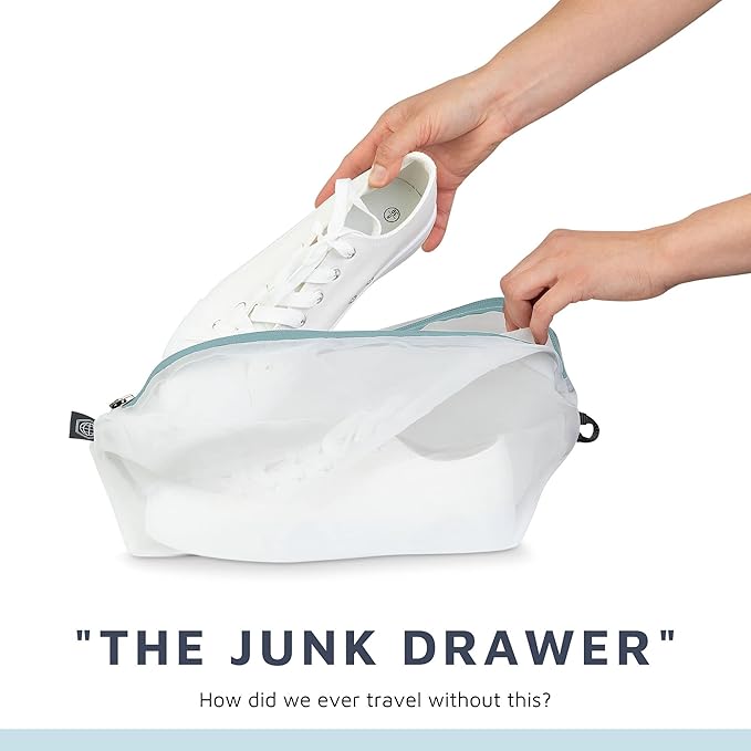 Large Packing Cube Set with See Through Mesh- Compression Packing Cubes Travel Organizers by TRIPPED Travel Gear (Dusty Teal)