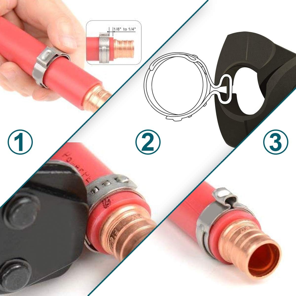 LOKMAN 50 Pack 3/4 Inch PEX Cinch Clamps, Stainless Steel Cinch Crimp Rings Pinch Clamps for PEX Tubing Pipe Fitting Connections (3/4 Inch)