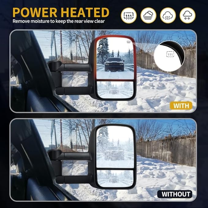 DWVO Tow Mirrors Fit for 2007-2013 Chevy Silverado/GMC Sierra/Tahoe/Suburban/Avalanche/Yukon XL, 2014 Silverado/Sierra 2500HD 3500HD, Electric Heated Folding Side View, Left & Right Towing Mirror