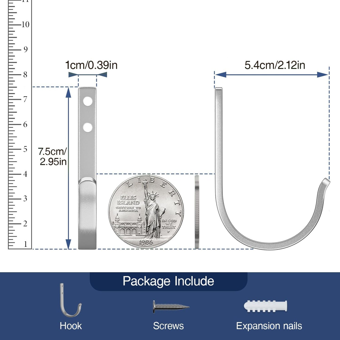 Wall Hooks for Hanging Towel/Coat - 22LB Screw in Metal Hanger Wall Mount, for Outdoor, Closet, Door, Bathrooms, for Backpack, Robe, Silver 5 Pack