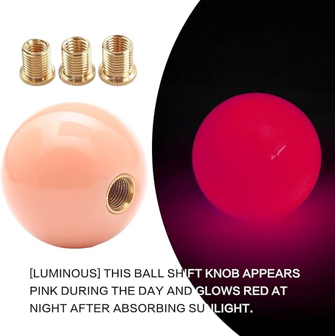 Round Ball Shift Knob Universal Luminous Gear Shift Knob 5 6 Speed for Manual Automatic Vehicles with Adapters (Pink to Red)