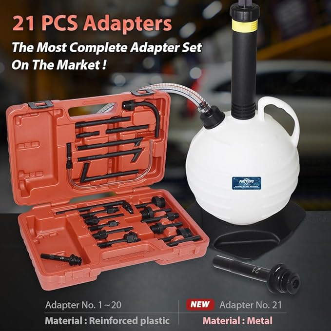 FIRSTINFO A1141HN Taiwan 21-Adapter Manual ATF Filler System, 6L High-Capacity Manual Transmission Fluid Pump Tool for Automatic Transmission Fluid Oil Refill