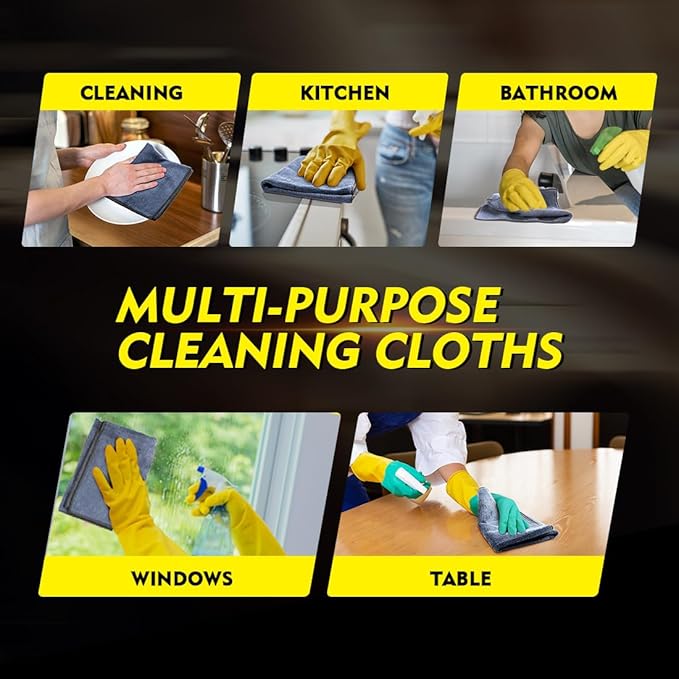 HOMEXCEL Microfiber Cleaning Cloth 12 Pack, 12.5 x 12.5 inch Microfiber Towels for Cars, Ultra Absorbent Washing Cloth, Lint Free Streak Free Cleaning Rags for Car, Kitchen, and Window (Grey)