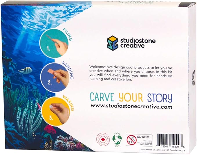 STUDIOSTONE CREATIVE DIY Arts & Crafts Carving Kit Kids Adults Turtle & Orca Sculpture Soapstone