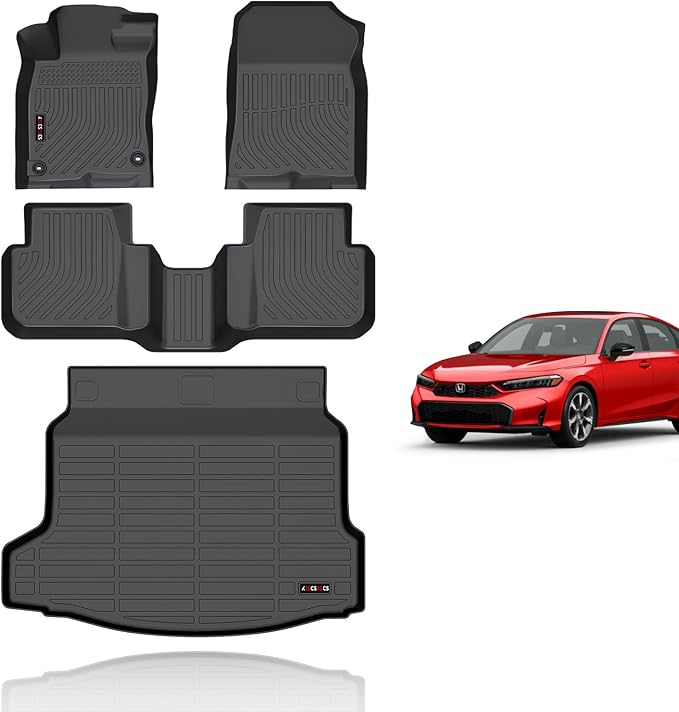 KELCSEECS® All Weather Floor Mats & Cargo Liner for 2026 2025 Honda Civic Hatchback Hybrid(Not Sedan) Car Mats Trunk Mat Honda Civic Hatchback Hybrid Floor Mats Accessories