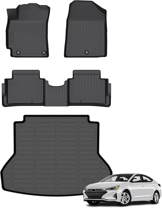 Floor Mats & Cargo Liner for Hyundai Elantra 2017-2020, All Weather Automotive TPE Floor Liners Set Waterproof Accessories Black