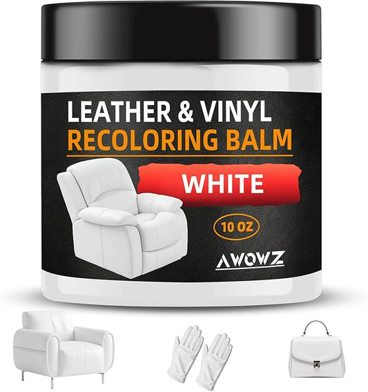 Leather Recoloring Balm - Scratch Repair & Color Restore Kit for Faded Leather, Leather Couch & Car Seats - 10OZ Leather Restorer Balm for Furniture, Auto Interior, Vinyl, Accessories (White)