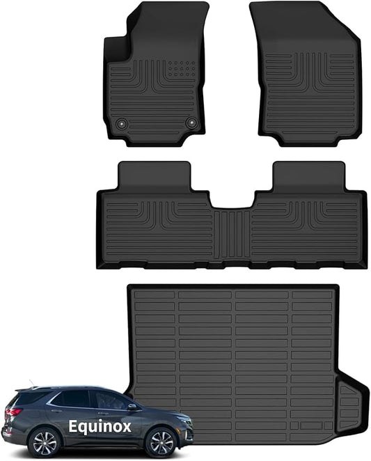 Wayhigh-All Weather Floor Mats & Cargo Liner Set for 2018-2024 GMC Terrain/Chevy Equinox（Not for Equinox EV）,Custom Fit TPE Heavy Duty Car Mats Equinox Accessories
