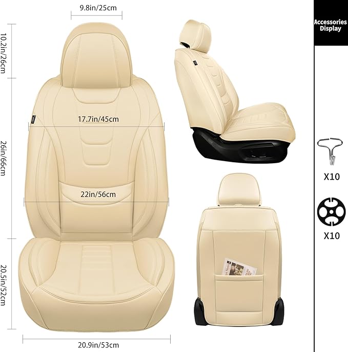 Car Seat Covers for Front Seats – Waterproof & Breathable Faux Nappa Leather, 360° Full Wrap Design, Airbag Compatible, Lumbar Support, Perfect for Drivers Who Sweat-Breathable Design. – Beige