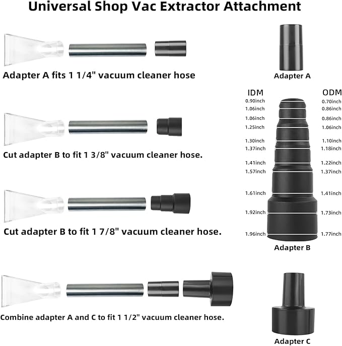 Shop Vac Extractor Attachment Extractor Vacuum Attachment Tools for Upholstery Carpet Cleaning Car Detailing Wet Dry Extractor Attachment Fit Shop Vac in 1-1/4",1 3/8",1-7/8",2-1/2"