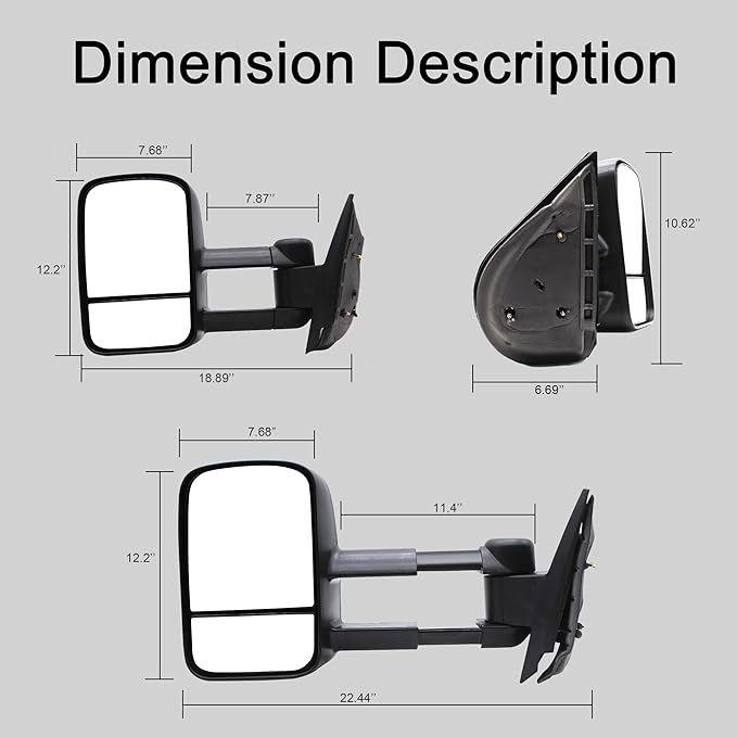 WLLW Towing Mirrors fit for 2007-2014 Chevy Silverado 1500 2500 3500 Suburban GMC Sierra Yukon Tow Mirror Manual Adjustment Glass Manual Telescoping Folding Black A Pair LH RH