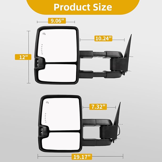 DWVO Power Heated Towing Mirrors for 2007-2014 Chevy Silverado GMC Sierra | Foldable LED Signal Lights with Manual Telescoping | Compatible with 2500HD 3500HD Heavy Duty Trucks Tahoe Suburban Denali