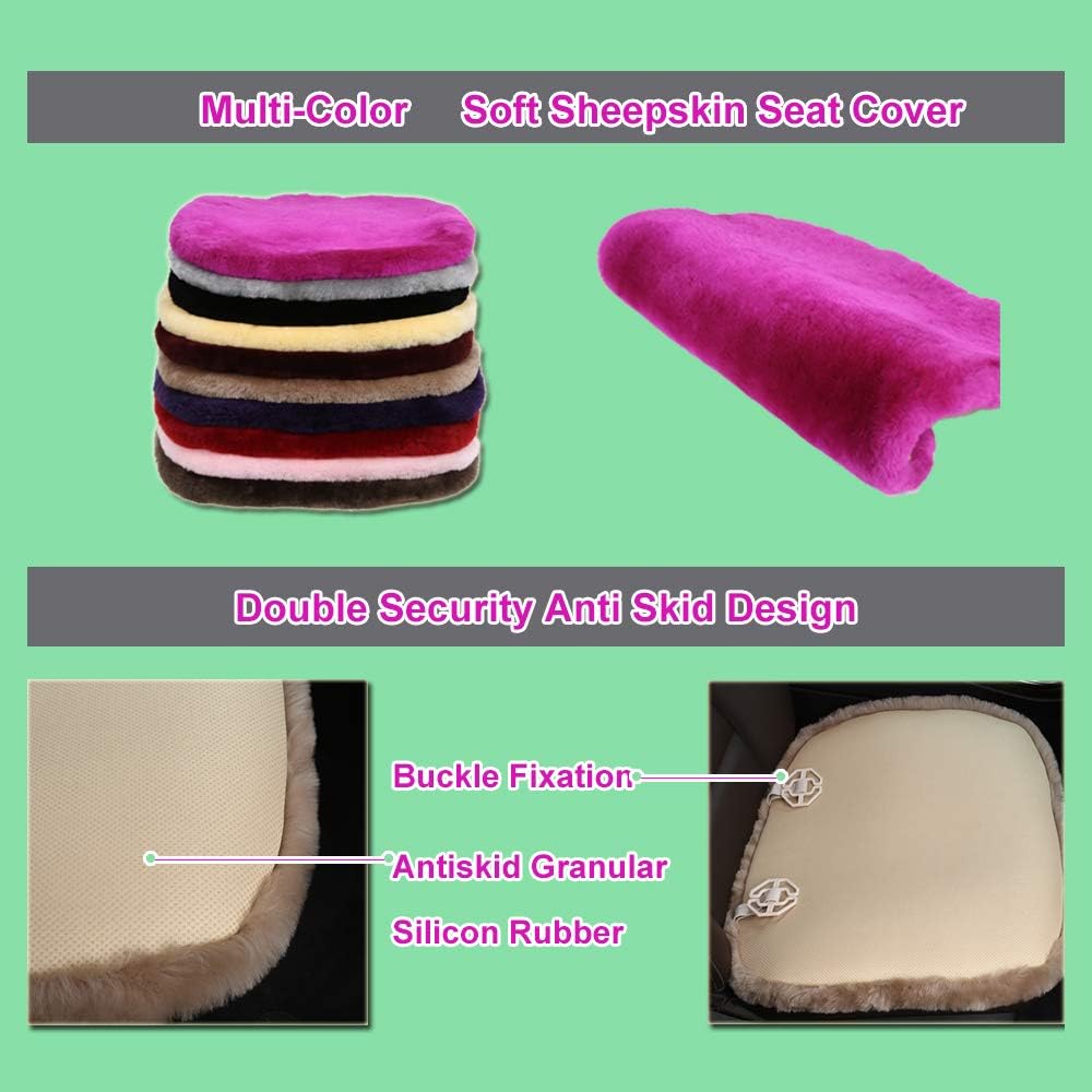 Fluffy Genuine Australia Sheepskin Car Seat Cover for Auto Interior Accessories with Soft Fuzzy Wool Eco-Friendly Natural Fur Non-Slip (White, Back)