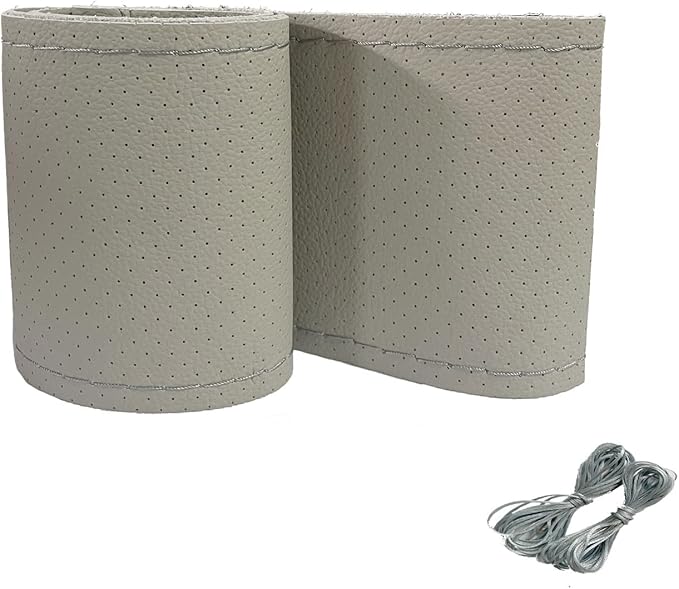 Onerbuy Universal Leather Car Steering Wheel Stitch On Wrap Cover DIY Sewing Breathable and Anti Slip, 15-Inch (Gray)