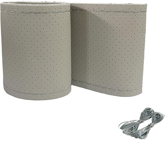 Onerbuy Universal Leather Car Steering Wheel Stitch On Wrap Cover DIY Sewing Breathable and Anti Slip, 15-Inch (Gray)