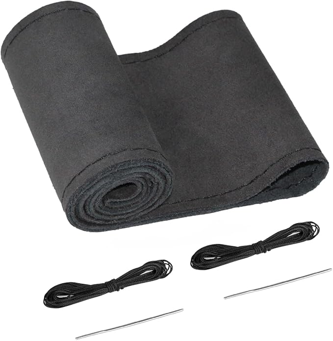 BELINOUS Suede Steering Wheel Leather Wrap (SizeL6, Black)