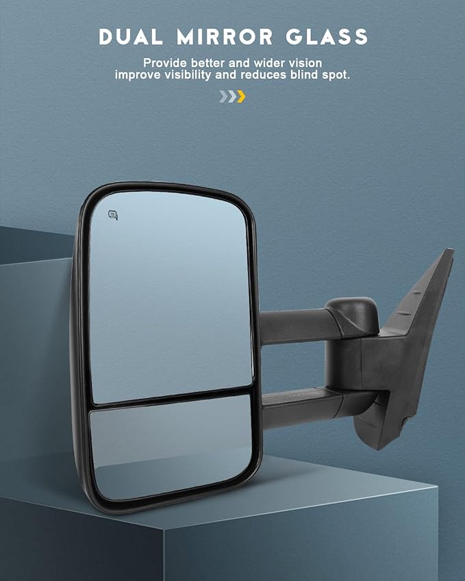 OCPTY Side View Tow Mirror Replacement Fit For 07 New Body Style 08 09 10 11 12 13 For Chevy/For Gmc Silverado/Sierra 1500/2500 Hd/3500 Hd Power Heated Black Towing Mirrors Pair Set