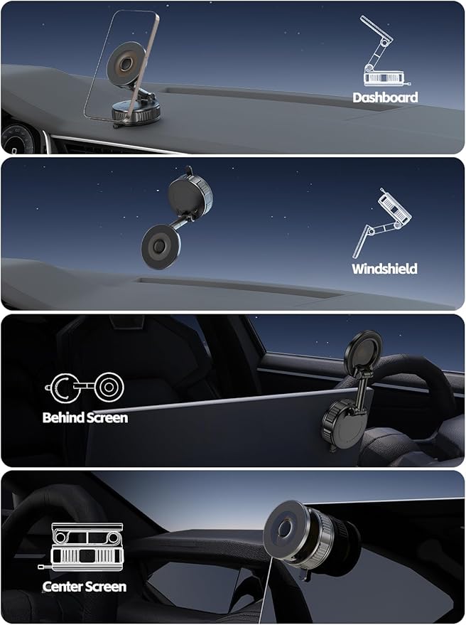 Light Face Nano Gel Vacuum Magnetic Phone Holder, 360° Adjustable Dashboard Hands-Free Suction Cup Phone Mount for Car/Gym/Mirror/Smooth Surface, Compatible with iPhone and Android (Black)