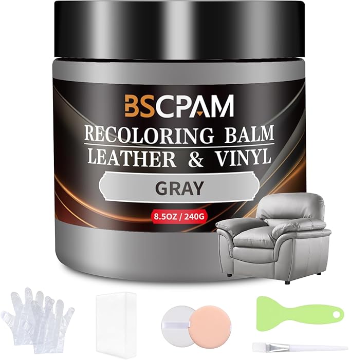 Gray Leather Recoloring Balm,Leather Couch Scratch/Stain Remover,Leather Repair kit for Vinyl Furniture and Car Interior,Leather Dye Paint for Scratched and Faded Leather Couches