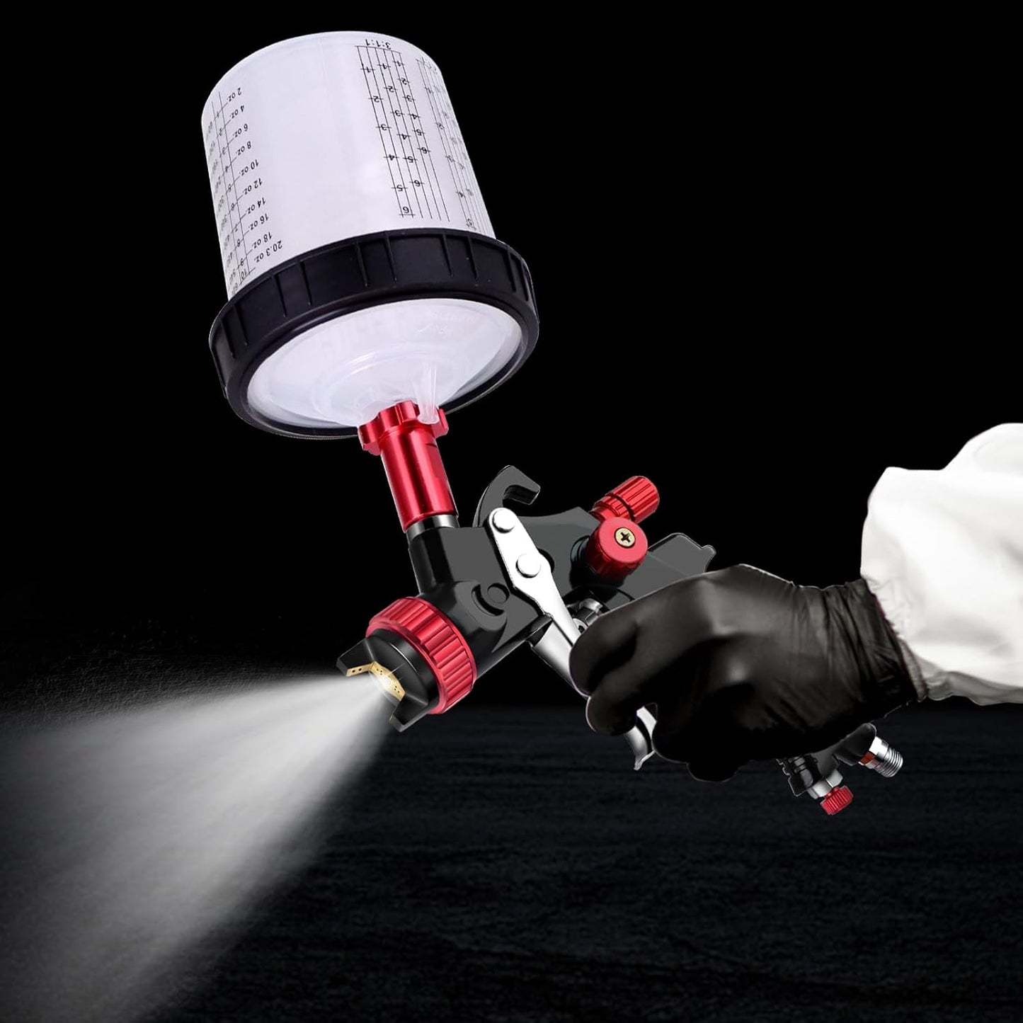 Disposable Paint Sprayer Mixing Cup for Automotive Paint Gun, HVLP Paint Spray Paint Gun 6 Ounce (160ml) Kit with 50 Cups and Lids System, 1 Hard Cup with Retainer Ring and 10 Plugs