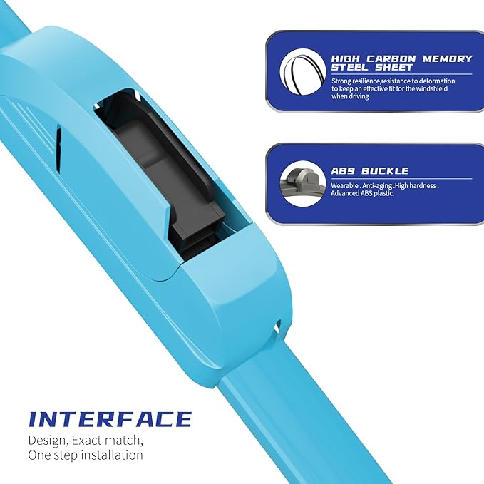 OEM QUALITY 24" + 19" Premium All-Seasons Durable Stable And Quiet Blue Windshield Wiper Blades (Set of 2)