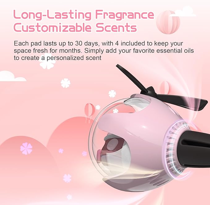 Pink Rabbit Design Car Air Freshener with LED Lights & 4 Scented Pads – Light Fragrance, Decorative Auto Accessories