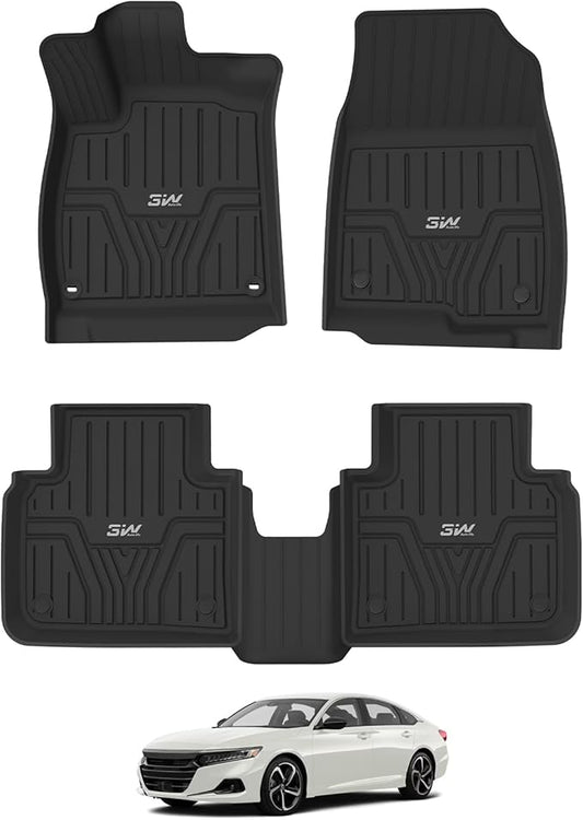 3W Floor Mats Fit for Honda Accord 2018-2022(Include Hybrid Models), Custom Fit Floor Liner for 1st 2nd Row Full Set TPE All-Weather Car Liners Black