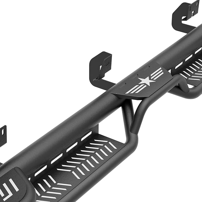 Three Raised Steps Crew Cab Running Boards Compatible for 2009-2014 Ford F150 F-150 SuperCrew Cab Super Duty Side Steps, Rail Nerf Bar Rock Sliders Two Stairs Design Side (4 Full Size Doors)