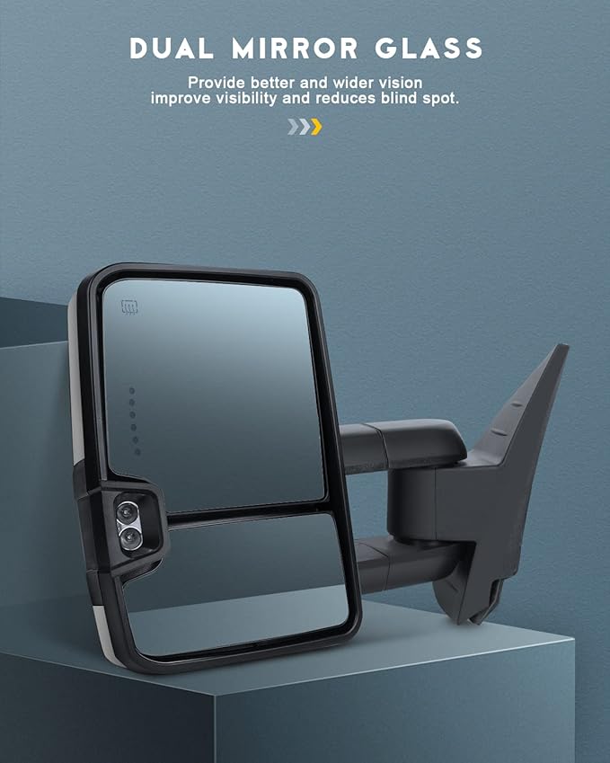 OCPTY Towing Mirrors Power Heated Left Driver Right Passenger Side Tow Mirrors Fit For 2008-2013 For Chevy Silverado For Gmc Sierra All Models With Led Turn Signal Running Light With Chrome