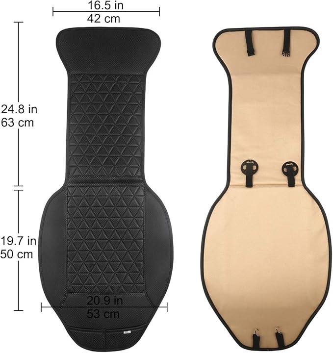 Black Panther 1 Pair Luxury PU Car Seat Covers Protectors for Front Seats, with Partial Backrest Coverage (Middle Part Only), Triangle Pattern, Compatible with 95% Cars - Black