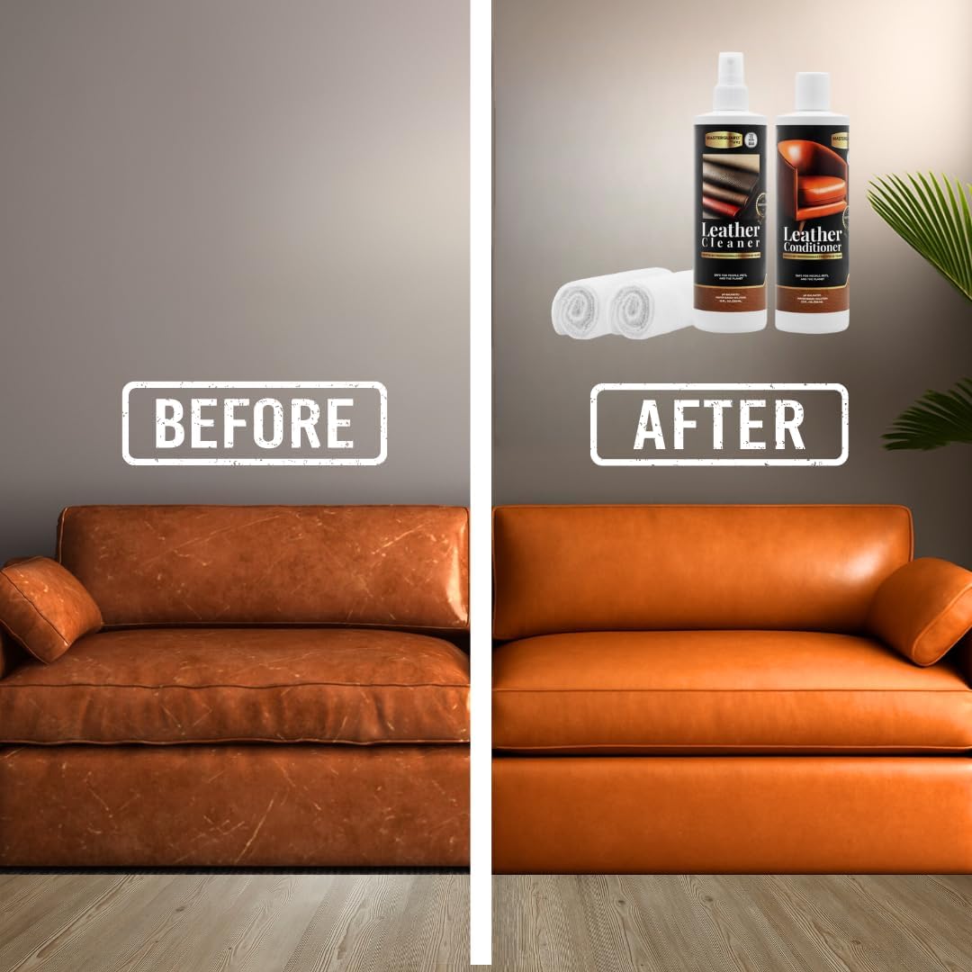 Water Based Solution Leather Cleaner and Conditioner w/ 2 Free Microfiber Cloths - Premium Saddle Soap for Car Interior, Furniture, Shoes, Boots, Couches, and Purses - Leather Restorer & Conditioner