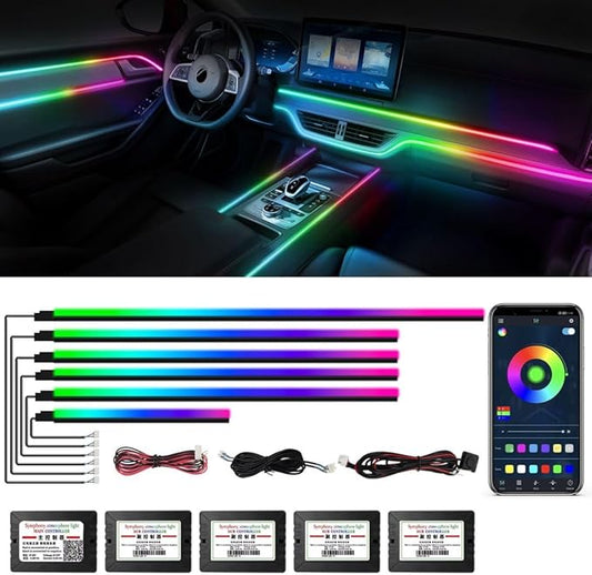 Dreamcolor Acrylic Interior Car Lights, WEBUPAR Car Accessories 6 in 1 Car LED Strip Lights with APP Control and 213 Modes, 175 inches 593 LEDs Fiber Optic Lights, RGB Neon Car Lighting