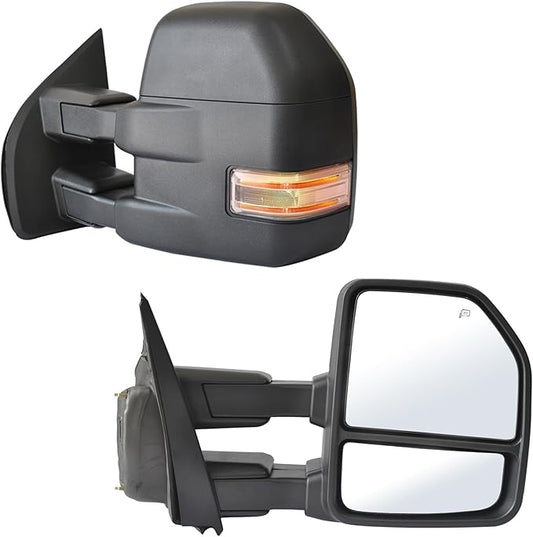 ReYee Towing Mirrors fit for 2015 2016 2017 2018 2019 2020 Ford F-150 Pickup Truck with Power Heated Temperature Sensor Turn Signal Light Black Housing 8 Pin Plug tow mirrors
