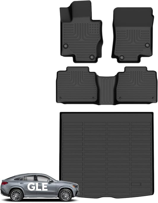 Wayhigh-for Benz GLE 350 GLE 450 (No for Coupe) 2020-2025 All Weather Floor Mats and Cargo Liner Set TPE Car Mats Waterproof Anti-Slip Rubber Trunk Liner GLE Accessories