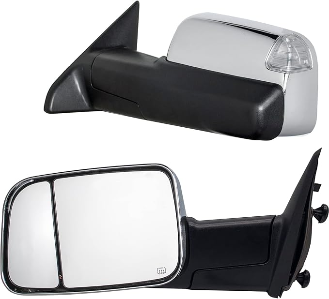 WLLW Towing Mirrors fit for 2009-2018 Dodge Ram 1500 2500 3500 Pickup with Heated, Power Adjusted, Puddle Lamp, Turn Signal Light, Temperature Sensor, Chrome Cap