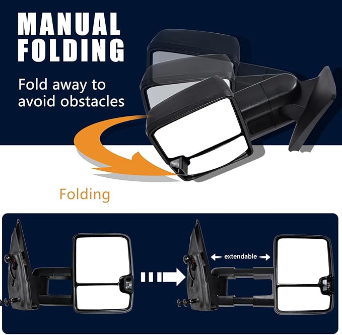 AERDM Towing Mirrors Compatible with Ford F150 2004 2005 2006 2007 2008 2009 2010 2011 12 13 2014 Power Heated with Smoke Signal and Puddle Light Tow Mirrors Pair set Pickup Truck Tow Mirrors Pair set