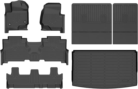 Floor Mats & Cargo Liner for 2021-2025 Ford Expedition Max 8 Seats with Backrest Mat, All Weather Automotive TPE Floor Liners Set Anti-Slip Waterproof Accessories Black
