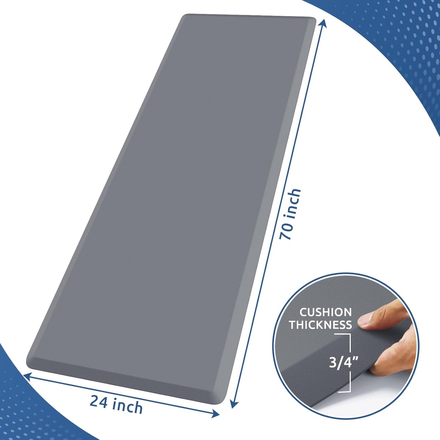KitchenClouds Kitchen Mat Cushioned Anti Fatigue Rug 24"x70" Waterproof, Non Slip, Standing and Comfort Desk/Floor Mats for House Sink Office (Grey,0.8inch)