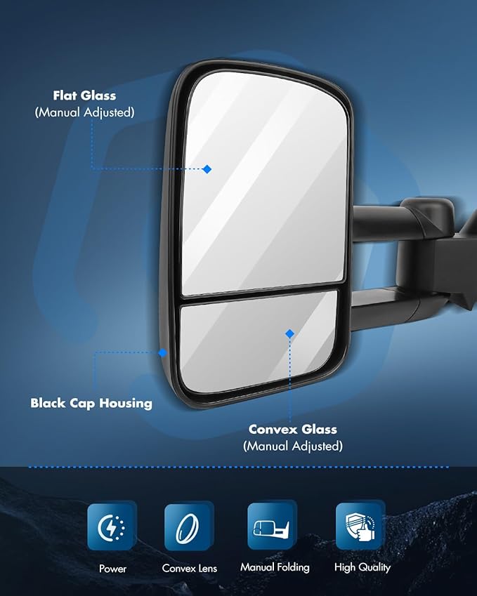 ECCPP Towing Mirrors for 1988-1998 for Chevy for GMC C/K 1500 2500 3500 Power Pair Side Tow Mirrors Left and Right Side Black