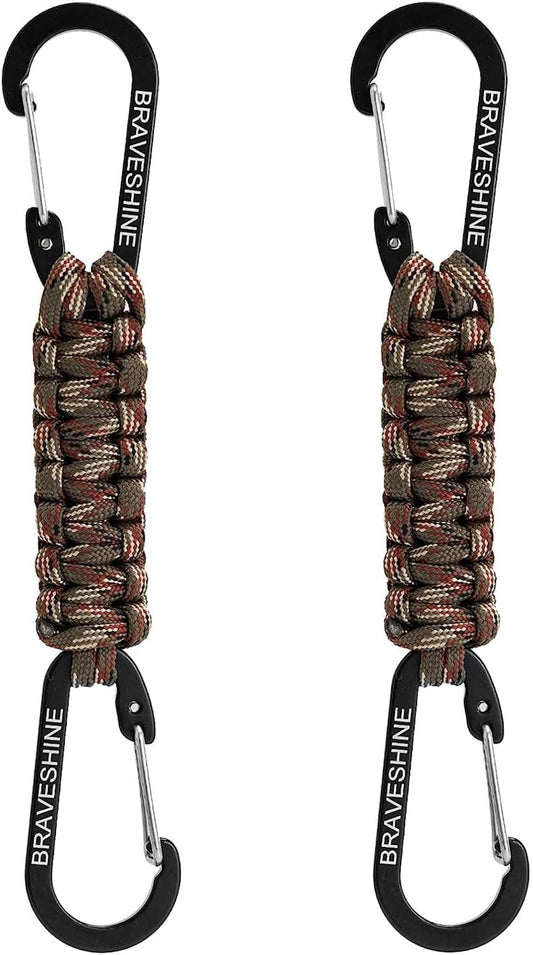BRAVESHINE Paracord Keychain Carabiner Clip, D Ring Lanyard Hanger Stroller Hook for Water Bottle, Key, Backpacks, Men, Women