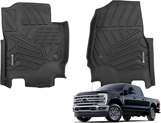 Floor Mat Custom for Ford F-250/F-350 2017-2024 2025 SuperCrew Cab, All Weather TPE Floor Mats for Ford F250/F350 Front Row, 2-pc Cargo Liner (Black)